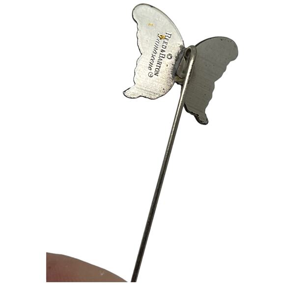 Reed & Barton Damascene Butterfly Stick Pin, 2" Long, Vintage Brooch - Picture 5 of 9